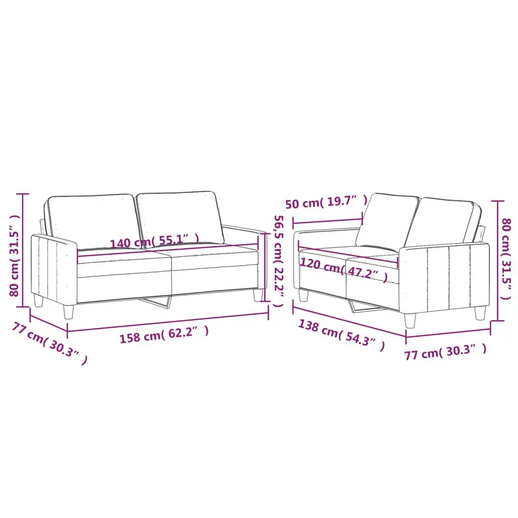 Sofa Set Living Room Grey Velvet 2 Piece