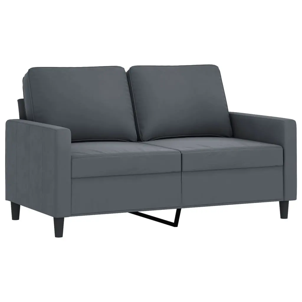 2 Piece Sofa Set Living Room Dark Grey Velvet Padded Seat Armrests