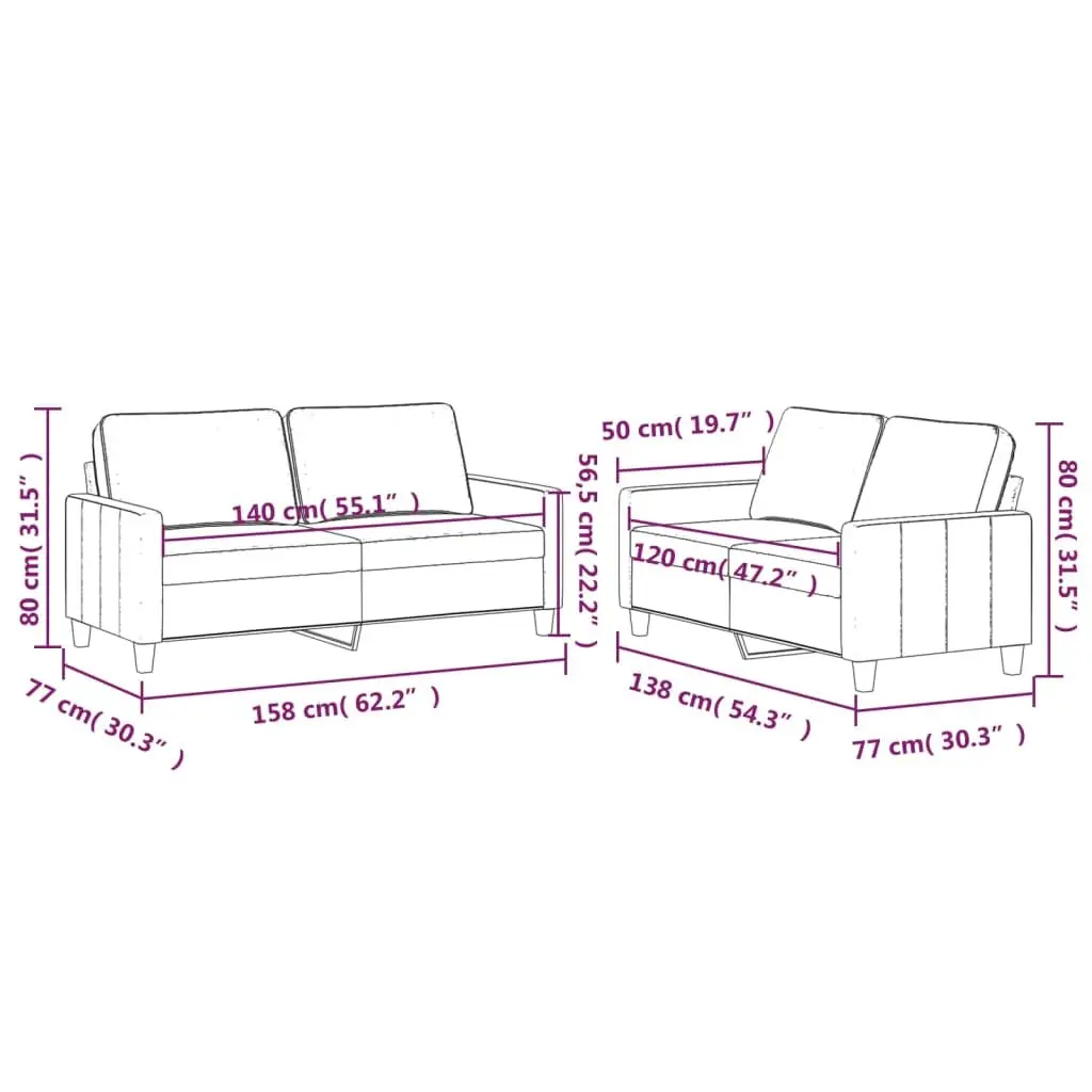 2 Piece Sofa Set Living Room Dark Grey Velvet Padded Seat Armrests