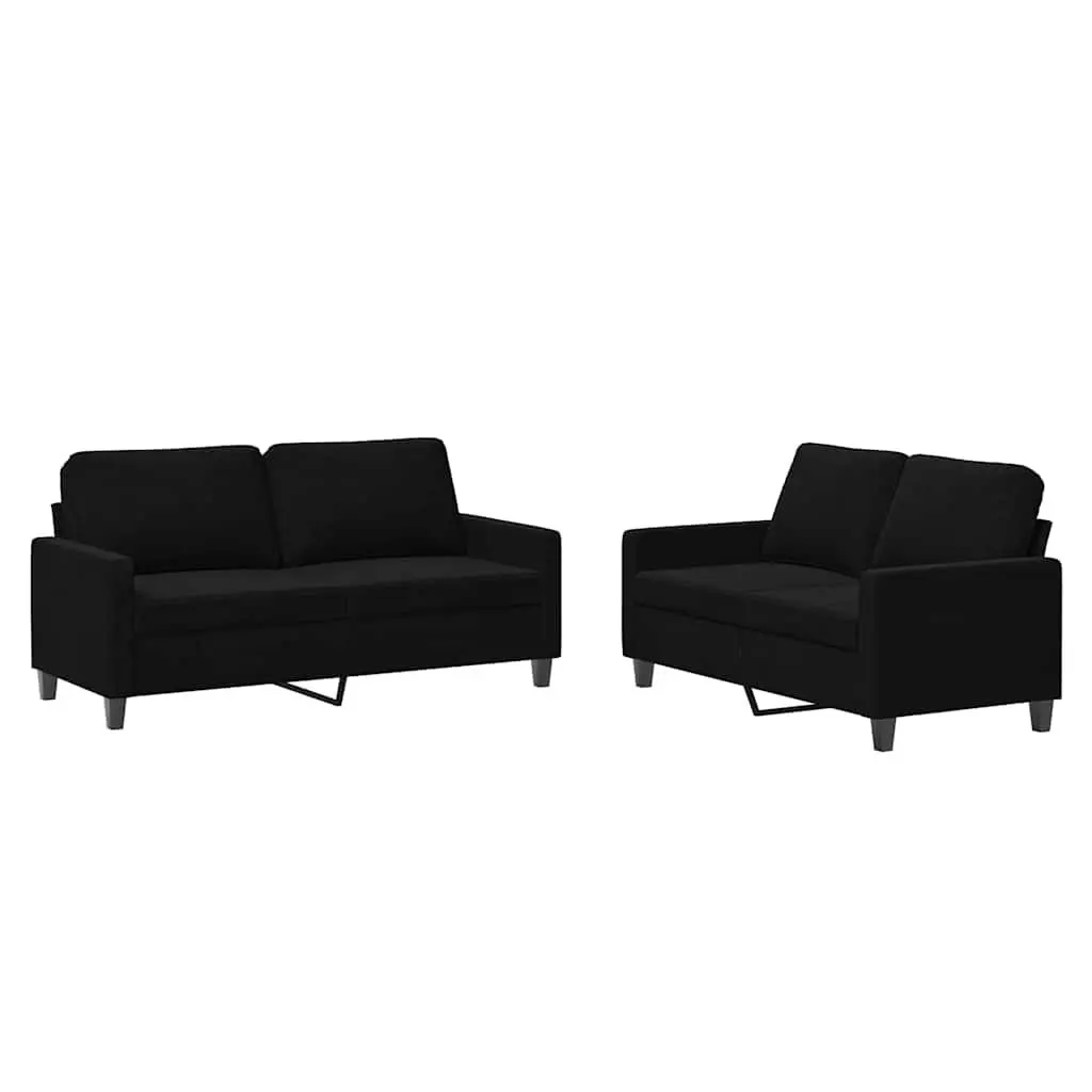 2 Piece Sofa Set with Cushions Black Velvet Lounge Suite Comfortable Seating
