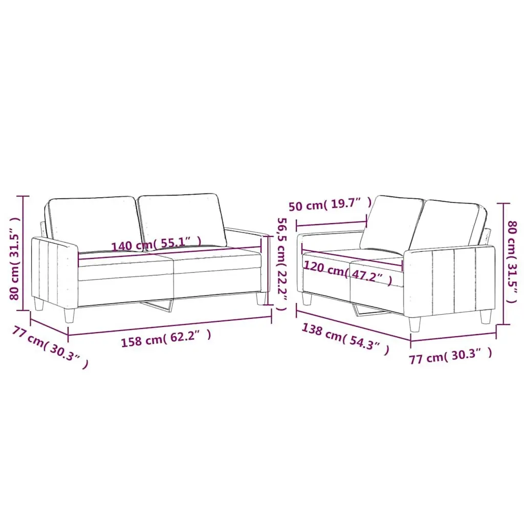 2 Piece Sofa Set with Cushions Black Velvet Lounge Suite Comfortable Seating