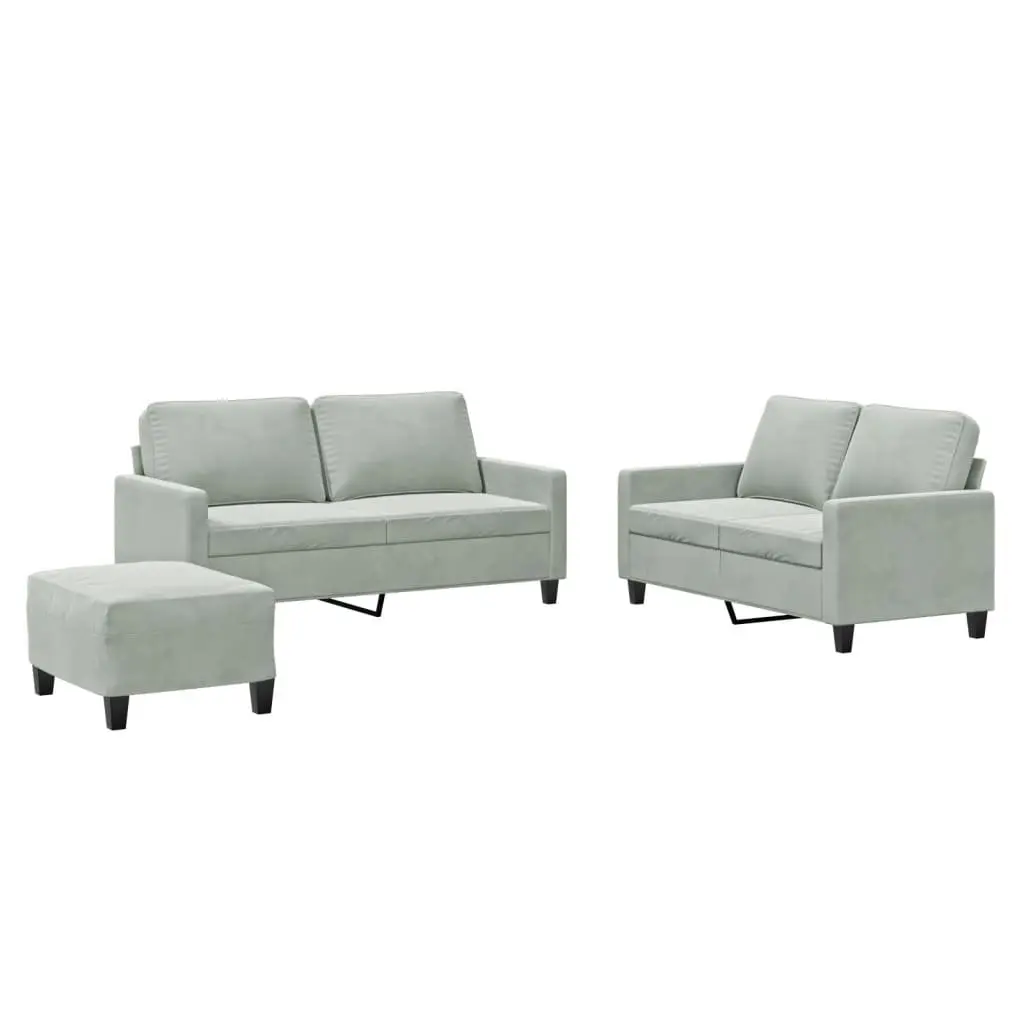 3 Piece Grey Velvet Sofa Set Living Room Furniture