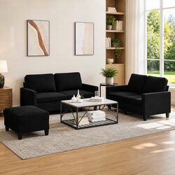 3 Piece Velvet Sofa Set - Dimensions and Materials Specified