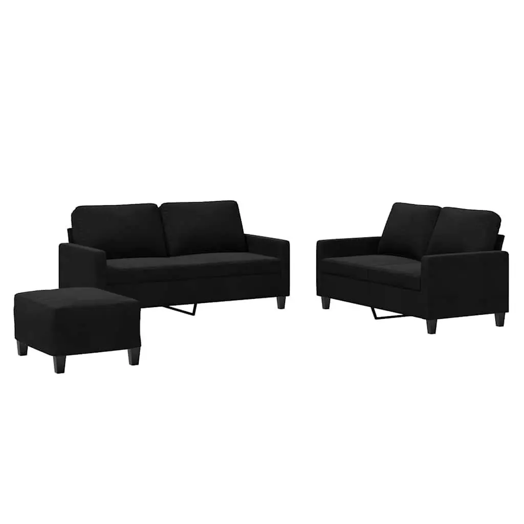 3 Piece Sofa Set for Living Room Black Velvet
