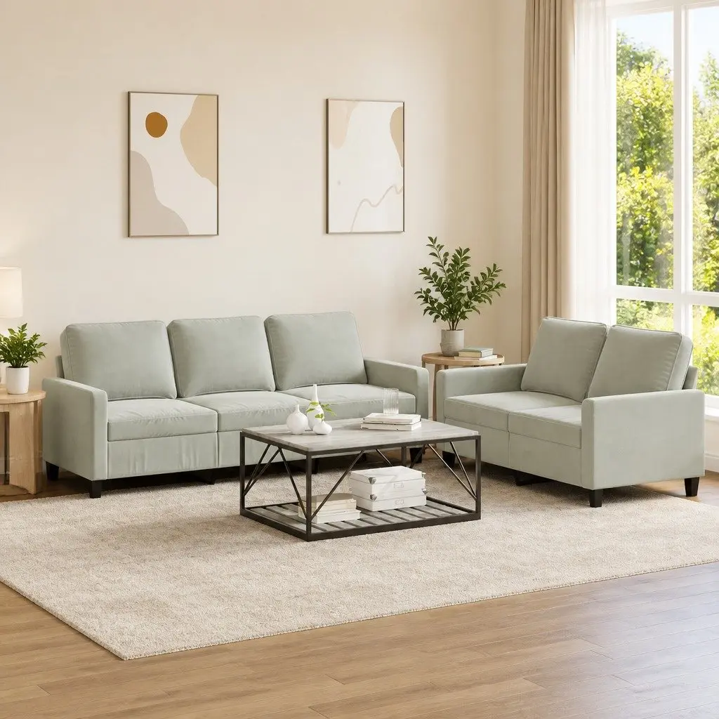Grey Velvet 2 Piece Sofa Set
