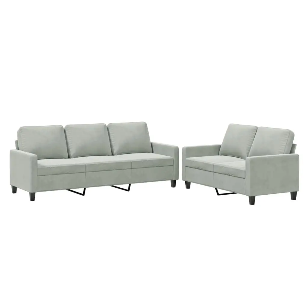 Grey Velvet 2 Piece Sofa Set