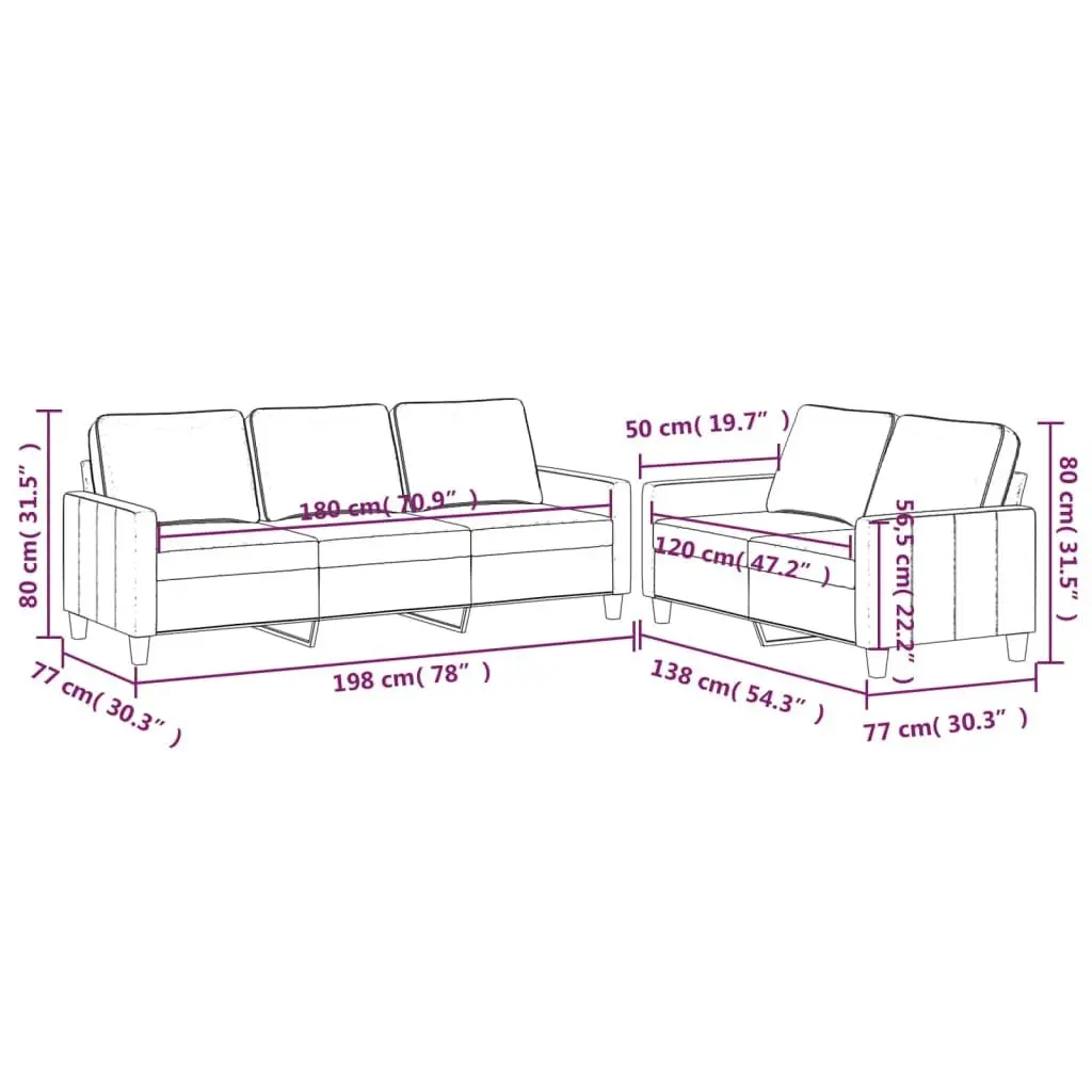 Grey Velvet 2 Piece Sofa Set
