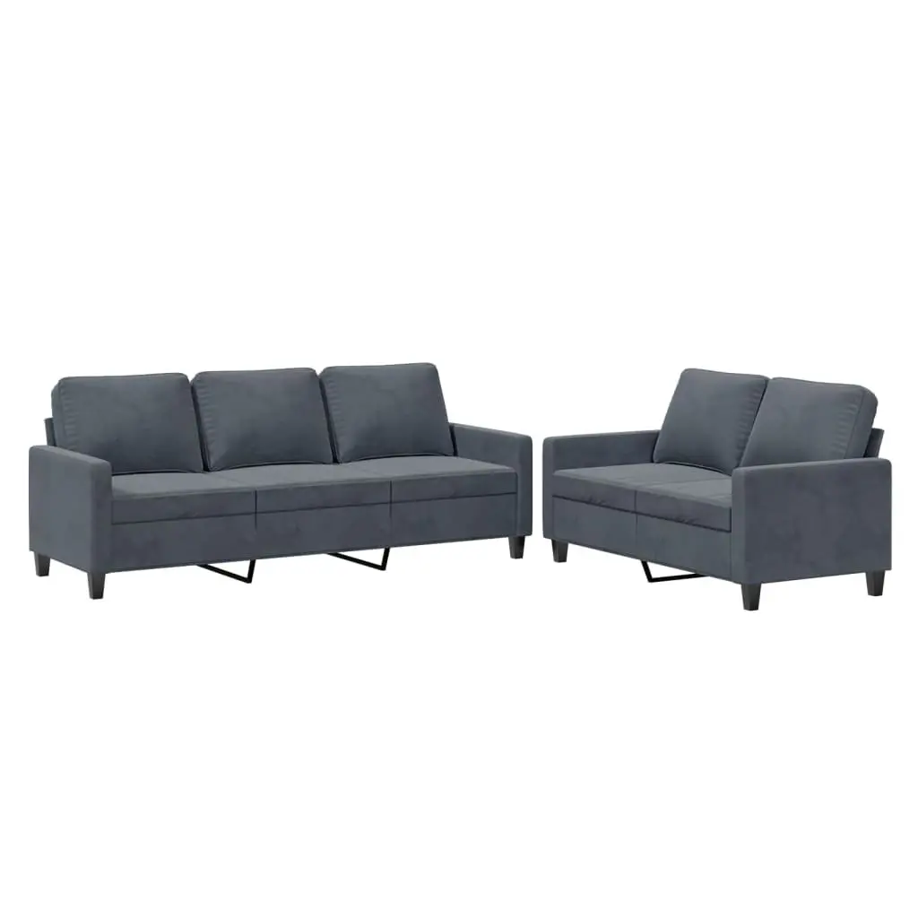 2 Piece Grey Velvet Sofa Set