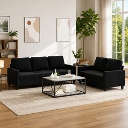 Two-Piece Sofa Set: Black Velvet with Cushions