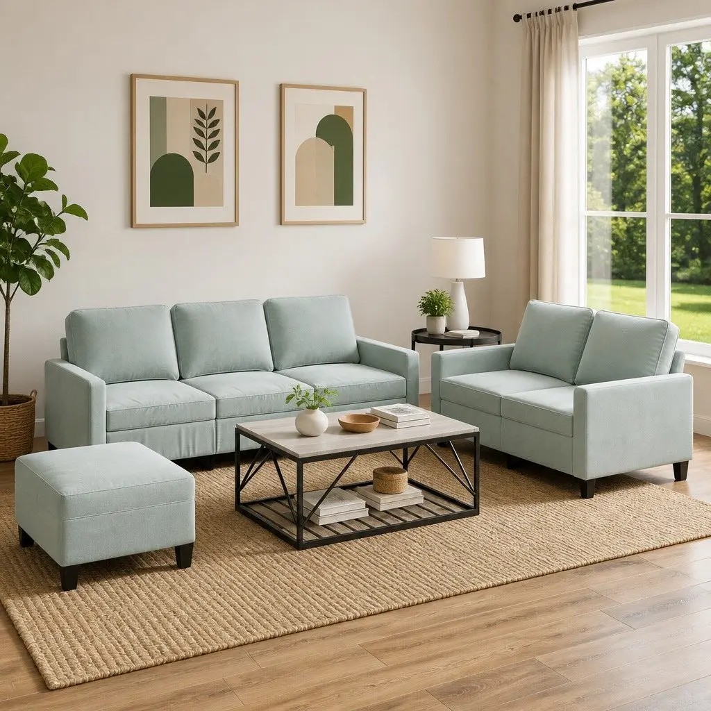 3 Piece Sofa Set Grey Velvet Living Room Furniture