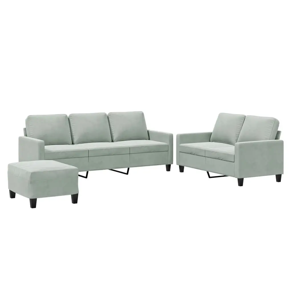 3 Piece Sofa Set Grey Velvet Living Room Furniture