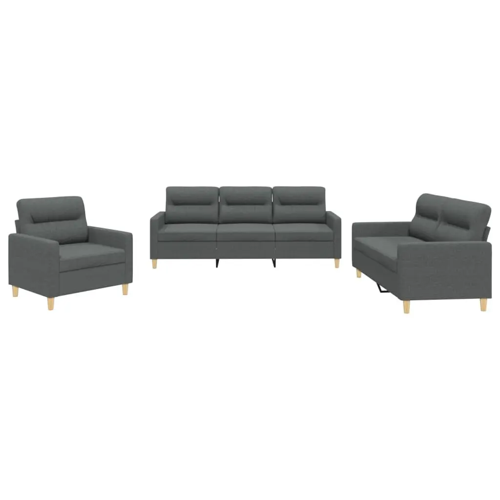 Grey Fabric 3 Piece Sofa Set with Cushions Comfortable Seating Living Room