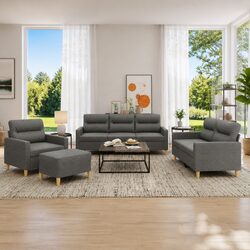 4 Piece Grey Fabric Sofa Set: Specs and Details