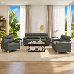 3 Piece Grey Fabric Sofa Set: Specifications and Features