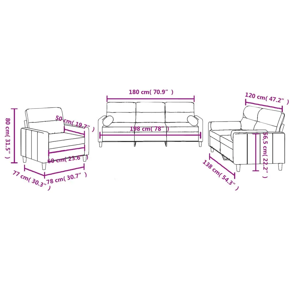 3 Piece Sofa Set Grey Fabric Lounge Suite with Pillows Living Room Furniture