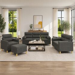 4 Piece Grey Fabric Sofa Set with Metal Frame and Pillows