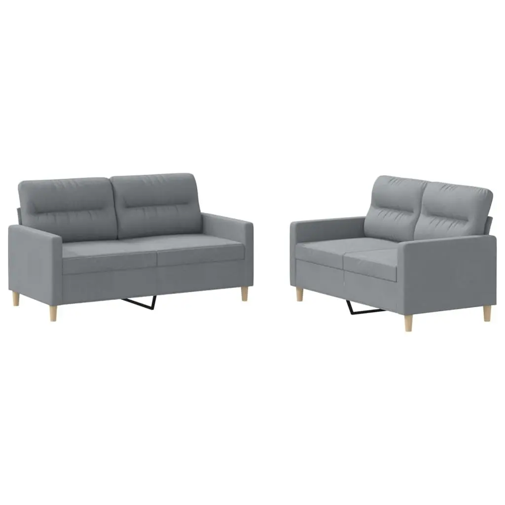 2 Piece Sofa Set for Living Room Grey Fabric with Cushions