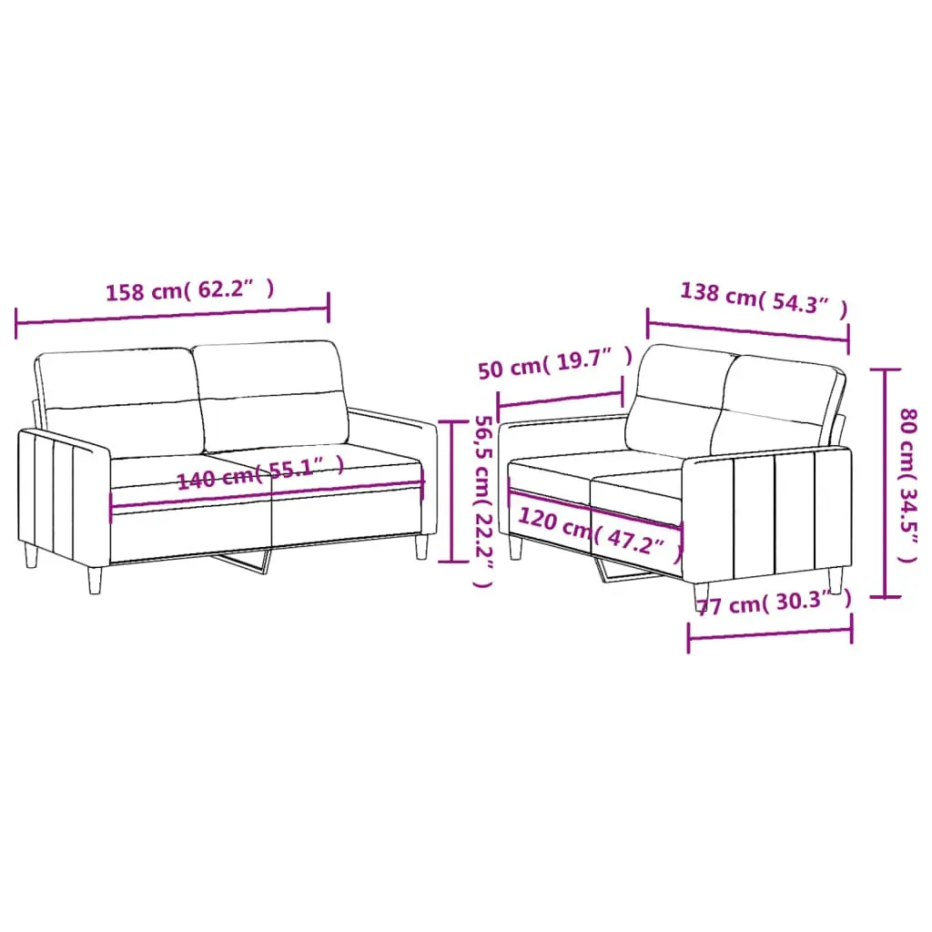 2 Piece Sofa Set for Living Room Grey Fabric with Cushions