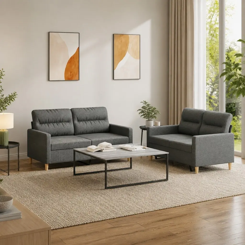 2 Piece Grey Fabric Sofa Set