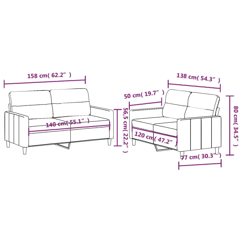 2 Piece Grey Fabric Sofa Set