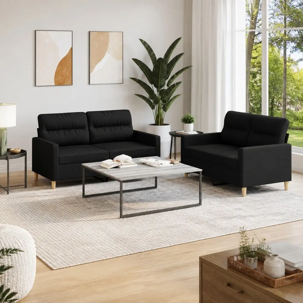 2 Piece Sofa Set Black Fabric Living Room Furniture