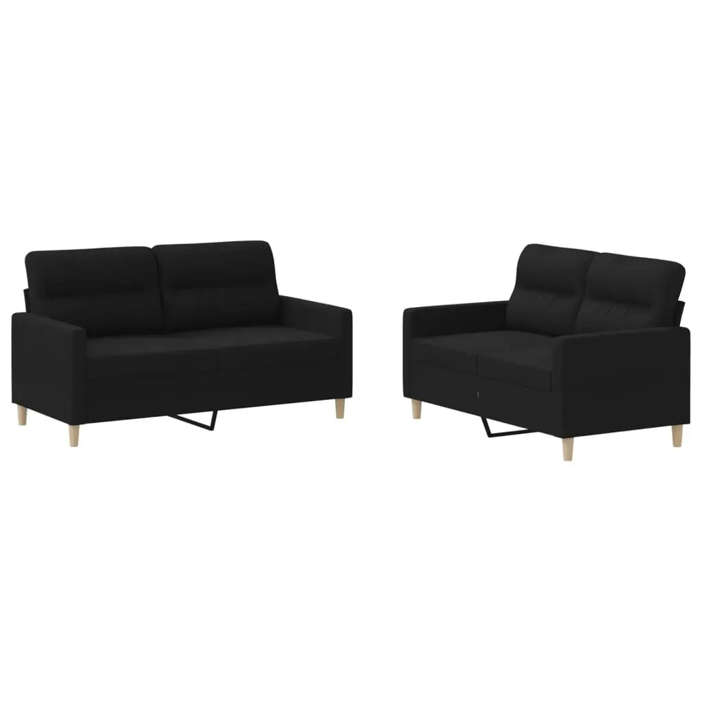2 Piece Sofa Set Black Fabric Living Room Furniture