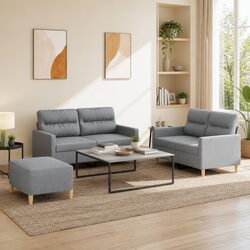 3 Piece Grey Fabric Sofa Set with Footstool Dimensions