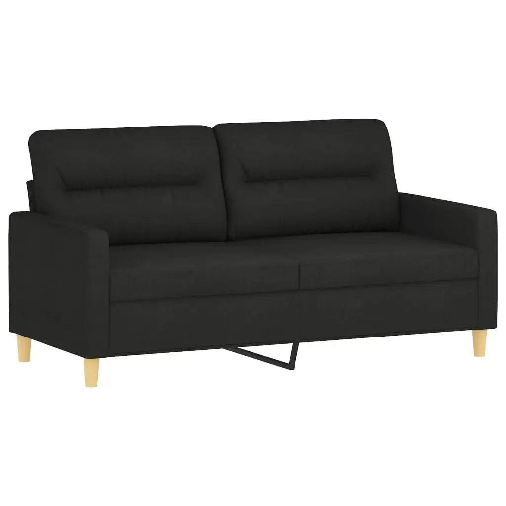 3 Piece Sofa Set with Cushions Black Fabric Lounge Couch Footstool Living Room