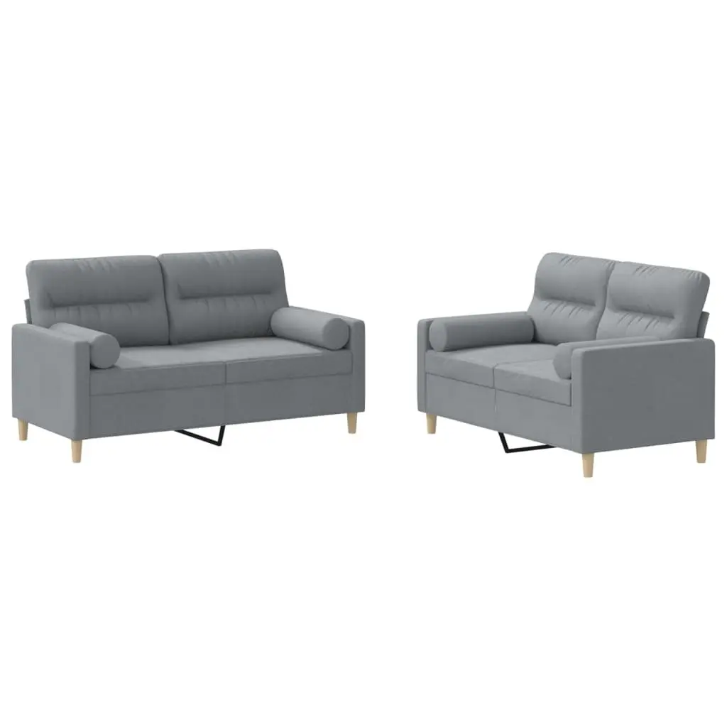 Grey Fabric 2 Piece Sofa Set with Pillows