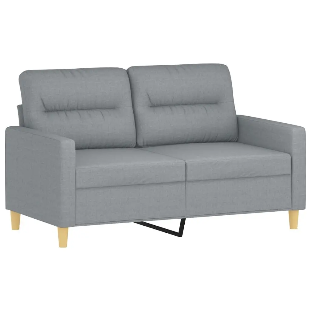 3 Piece Grey Fabric Sofa Set with Footstool and Pillows