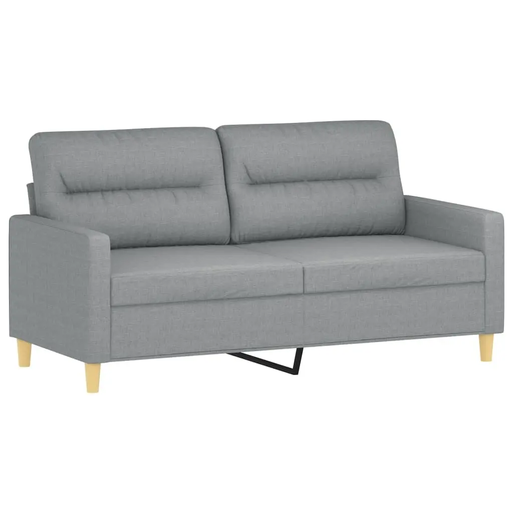 3 Piece Grey Fabric Sofa Set with Footstool and Pillows