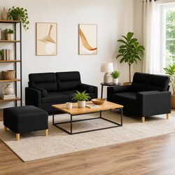 3 Piece Black Fabric Sofa Set Specifications and Features