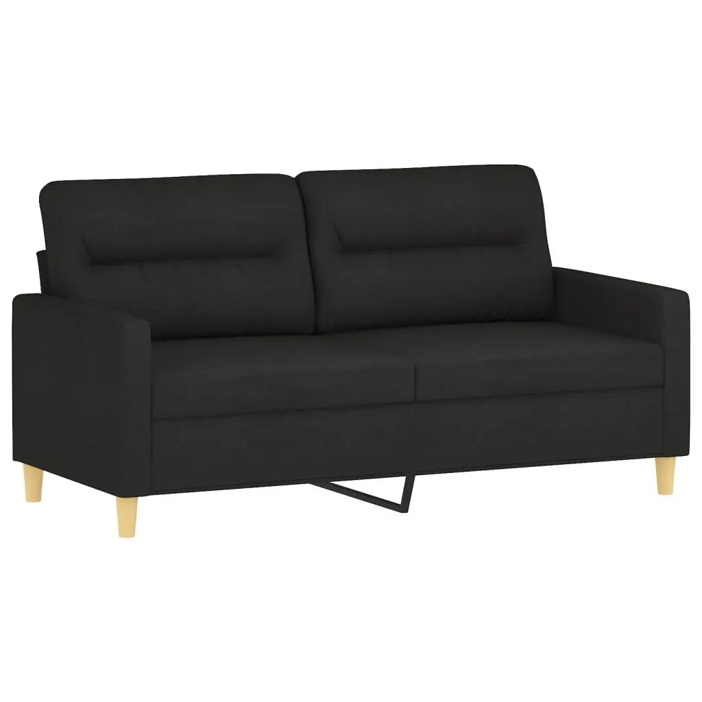 3 Piece Sofa Set Black Fabric Lounge Suite Couch with Pillows Footstool Living