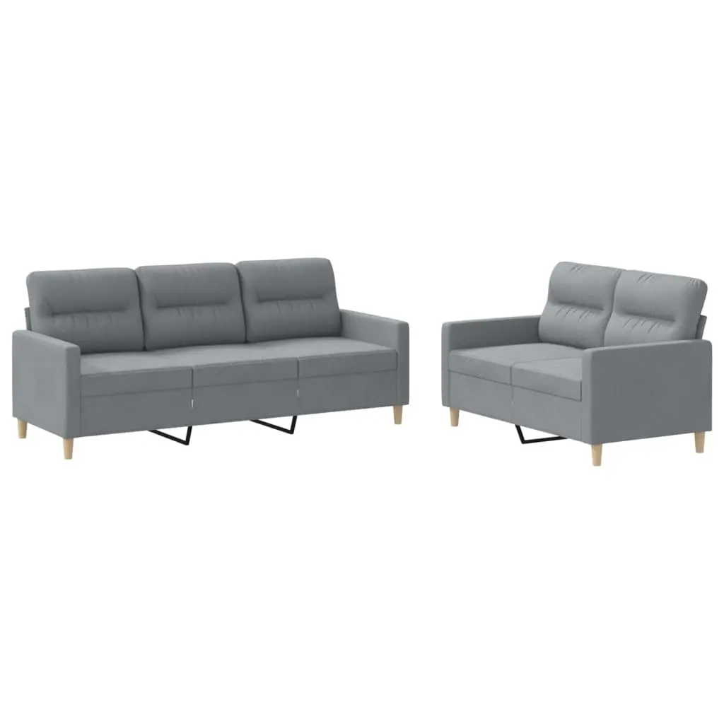 2 Piece Sofa Set Living Room Grey Fabric