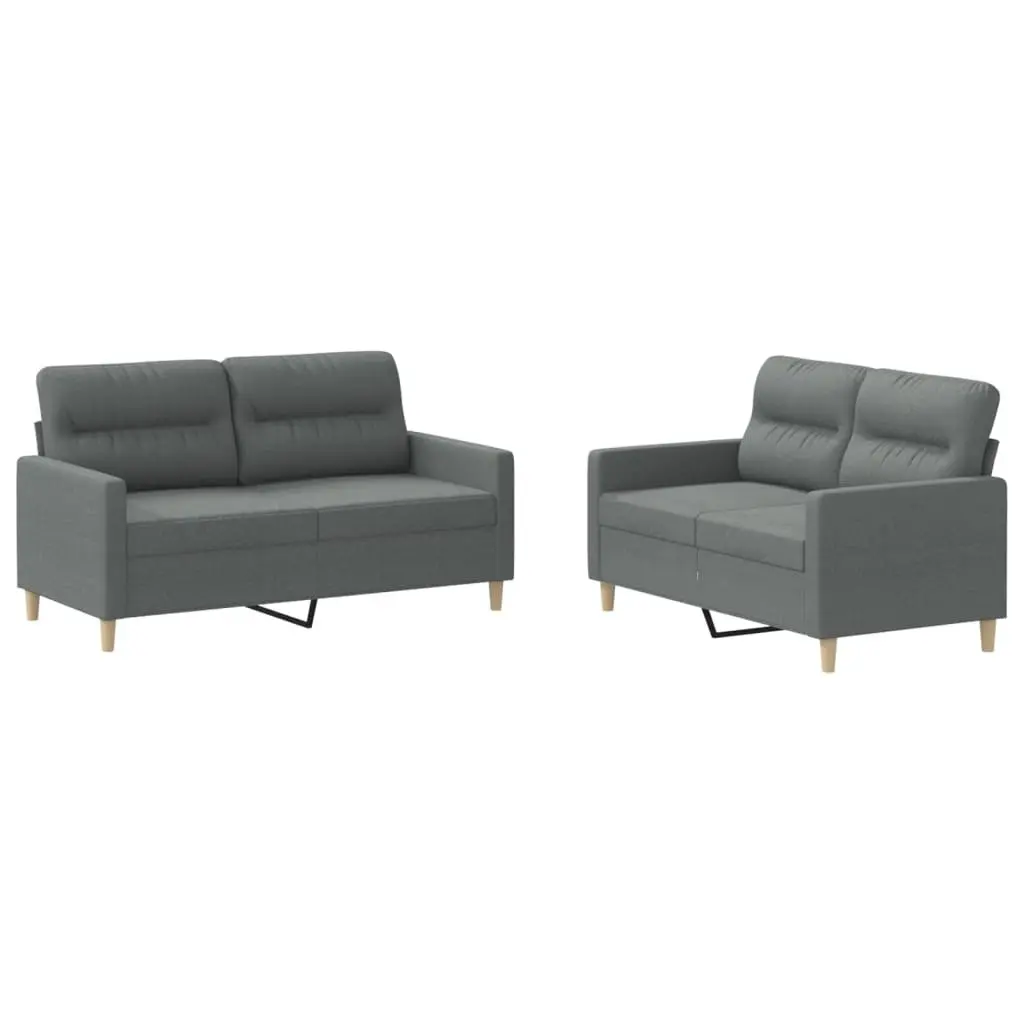 Grey Fabric 2 Piece Sofa Set with Cushions and Durable Frame