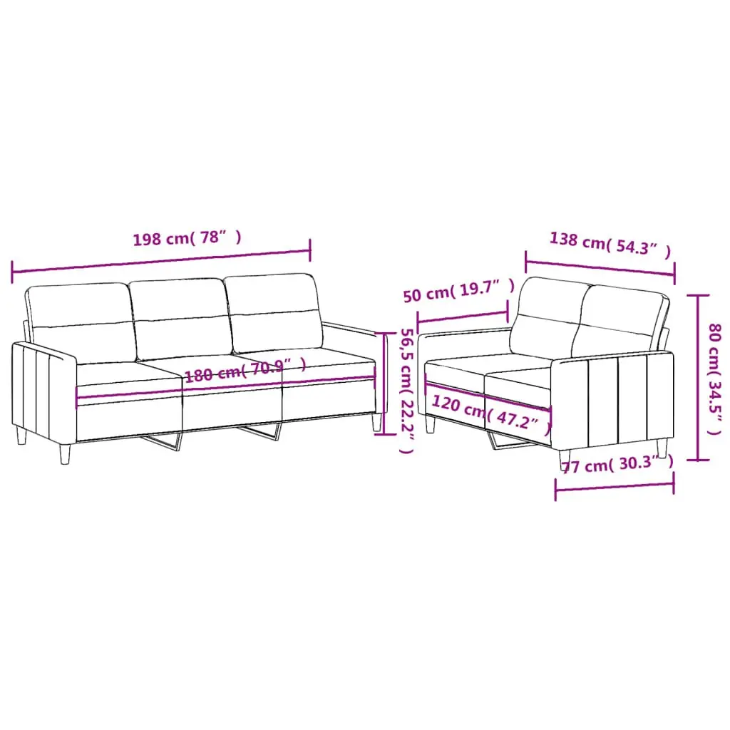 Grey Fabric 2 Piece Sofa Set with Cushions and Durable Frame