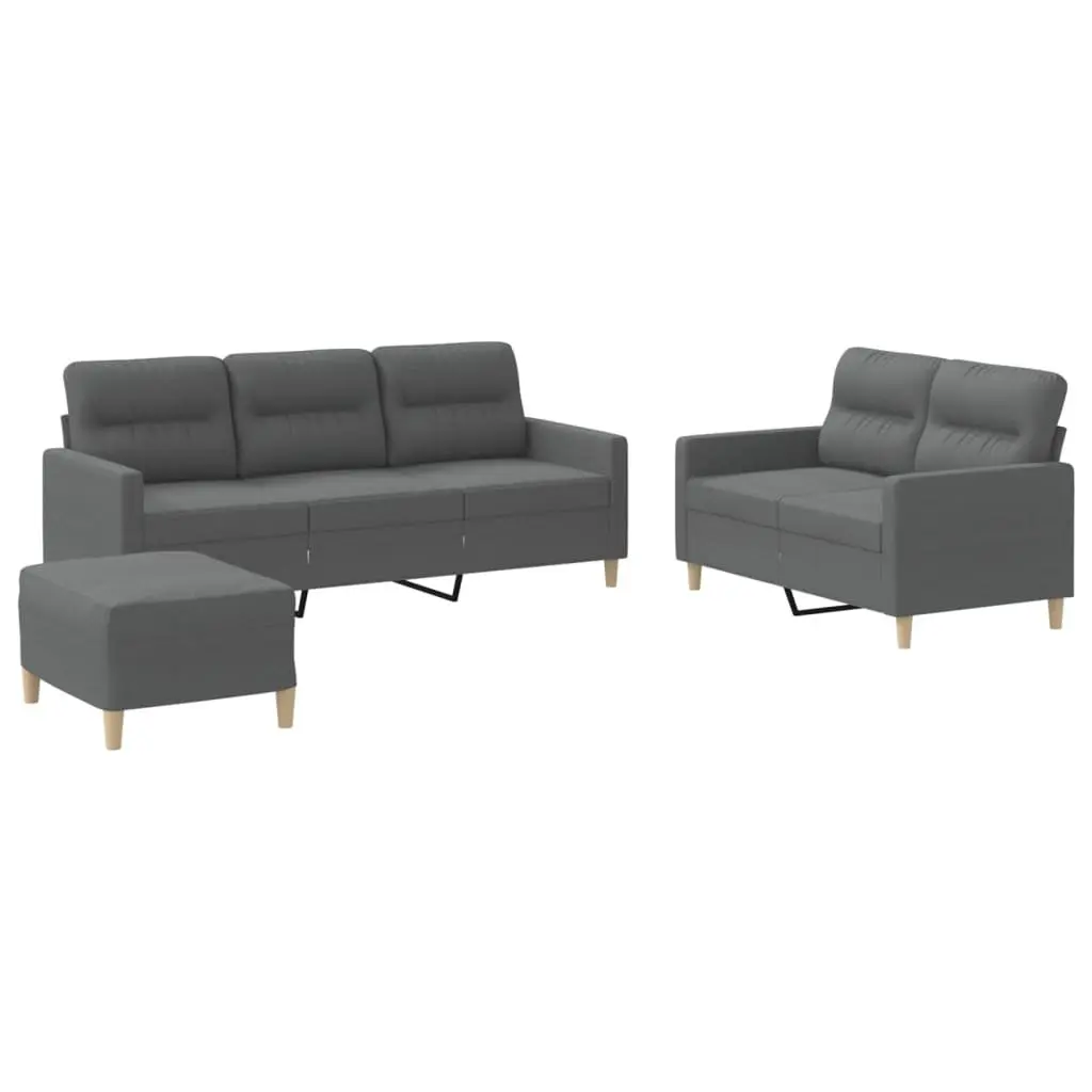 3 Piece Grey Sofa Set with Footstool