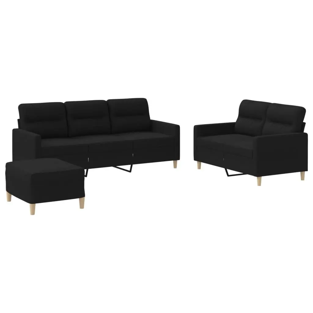 3 Piece Sofa Set with Cushions Black Fabric Lounge Suite Comfortable Seating
