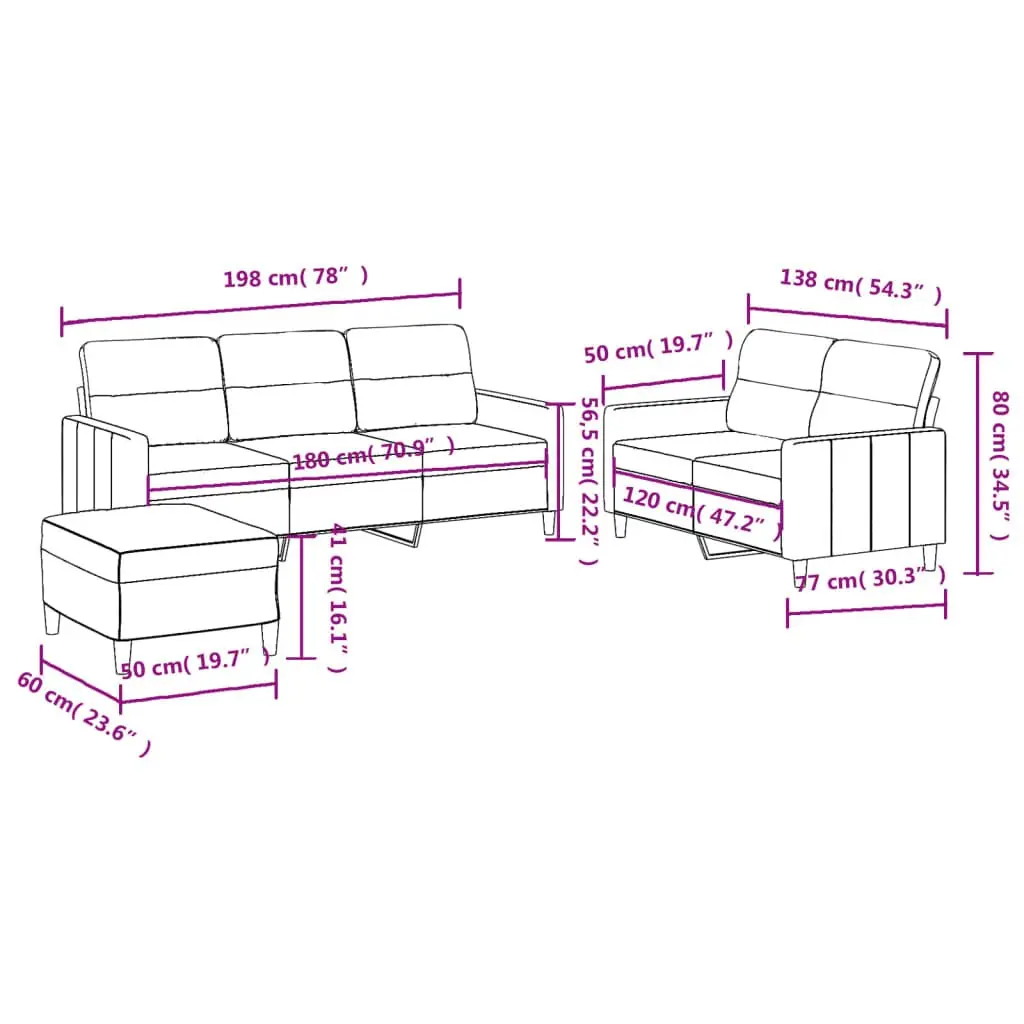 3 Piece Sofa Set with Cushions Black Fabric Lounge Suite Comfortable Seating