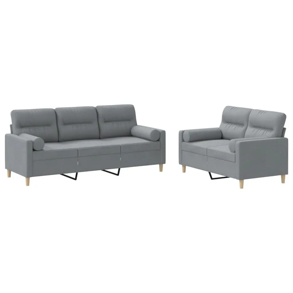 2 Piece Sofa Set Grey Fabric Living Room Couch with Pillows Comfortable Seating