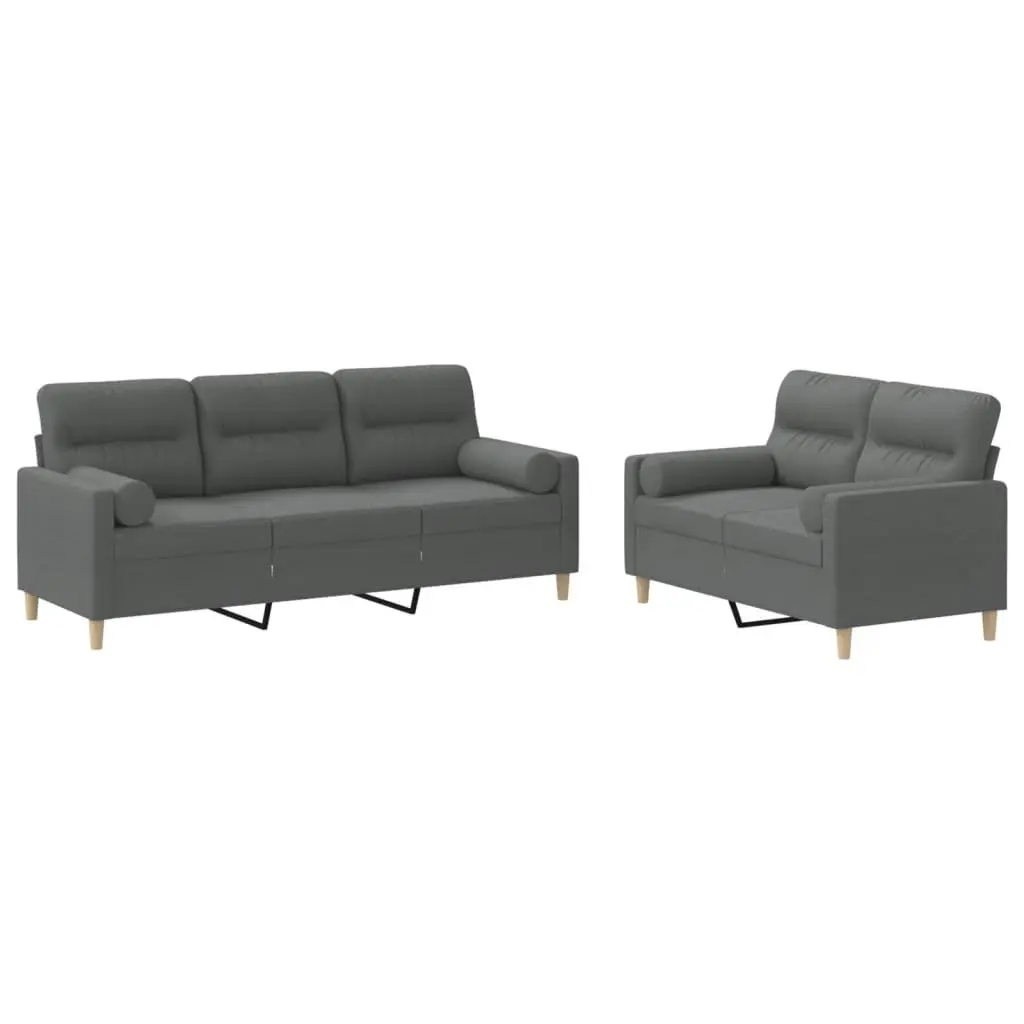 2-Piece Grey Fabric Sofa Set with Pillows