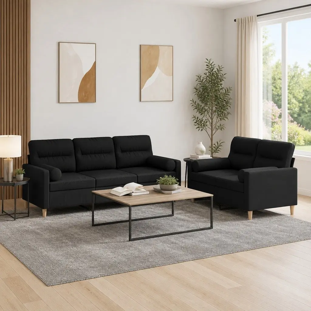 2 Piece Fabric Sofa Set for Lounge Black
