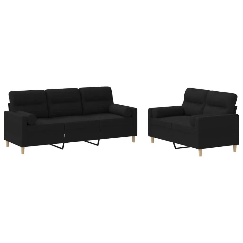 2 Piece Fabric Sofa Set for Lounge Black