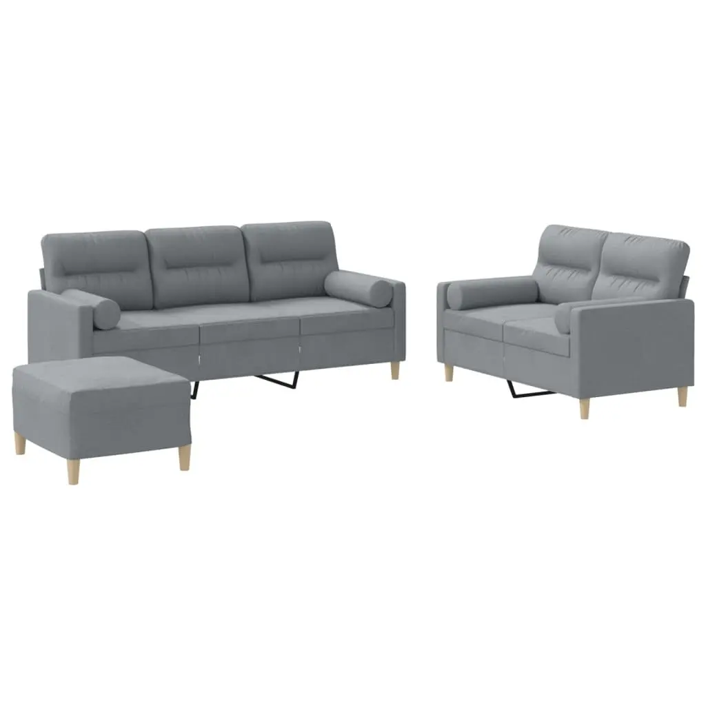 Grey 3 Piece Sofa Set with Footstool
