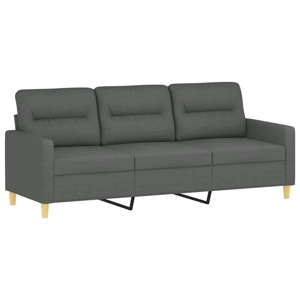 3 Piece Sofa Set with Footstool and Pillows Grey Fabric Living Room Lounge Suite