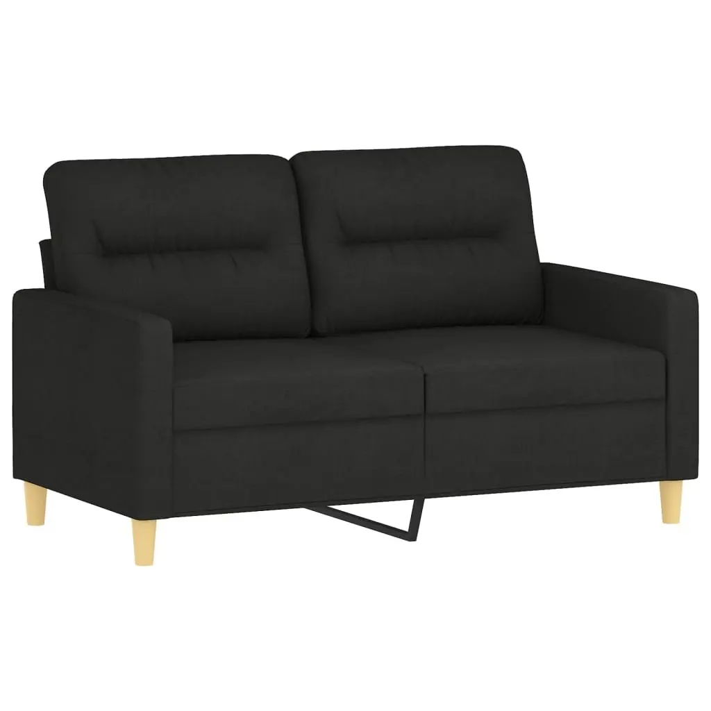 3 Piece Sofa Set with Roll Pillows Footstool Black Fabric Lounge Suite