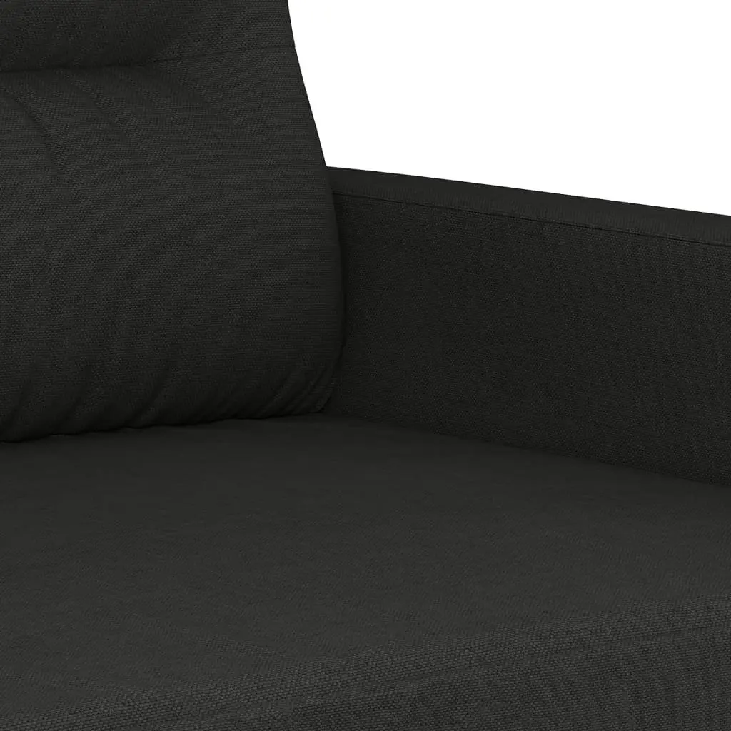 3 Piece Sofa Set with Roll Pillows Footstool Black Fabric Lounge Suite