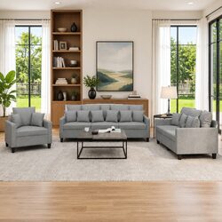 Specifications of 3 Piece Grey Fabric Sofa Set
