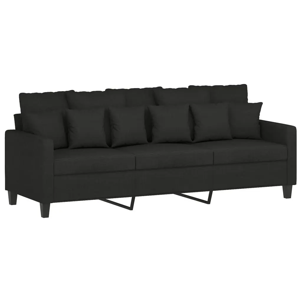 3 Piece Sofa Set for Living Room Black Fabric Couch with Throw Pillows