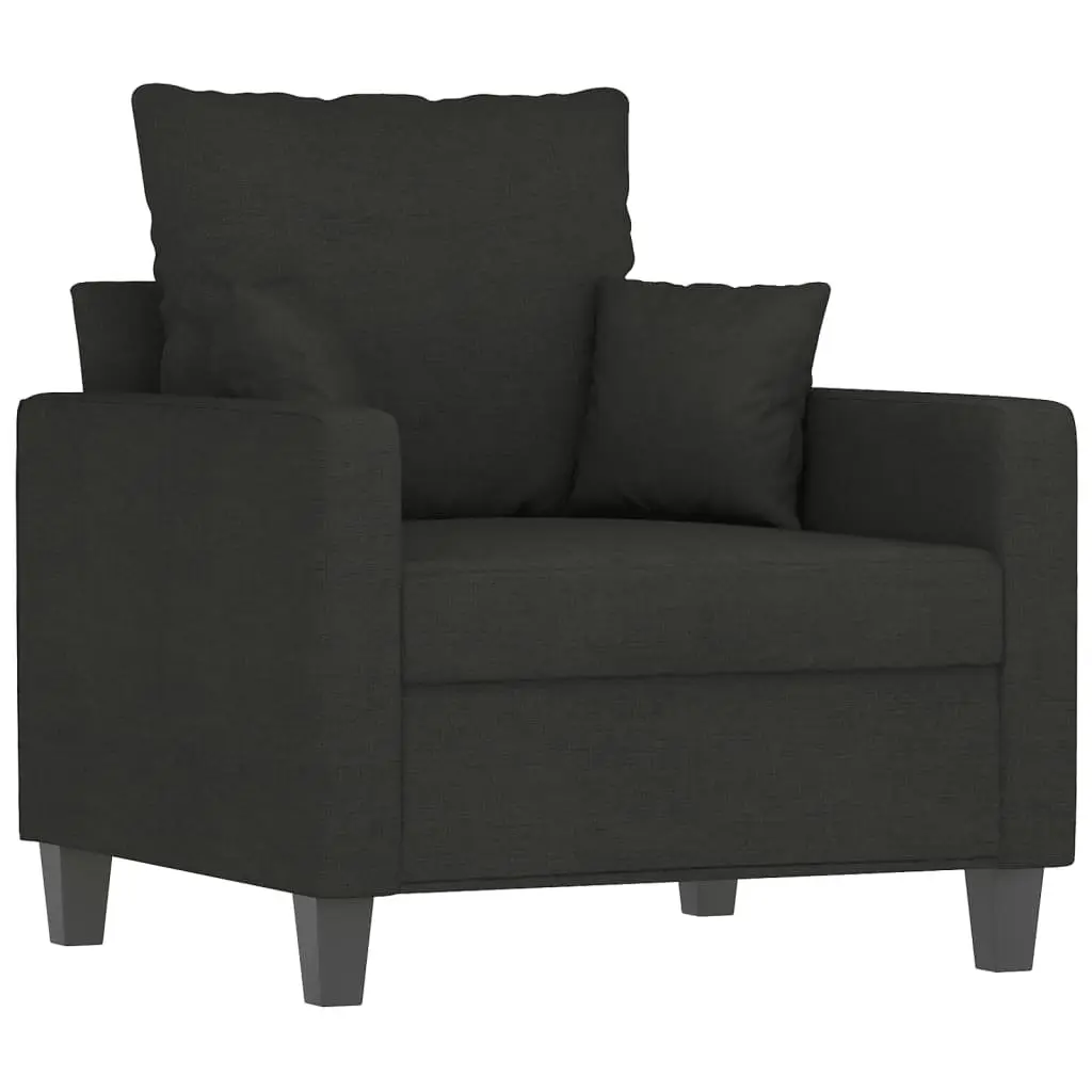3 Piece Sofa Set for Living Room Black Fabric Couch with Throw Pillows